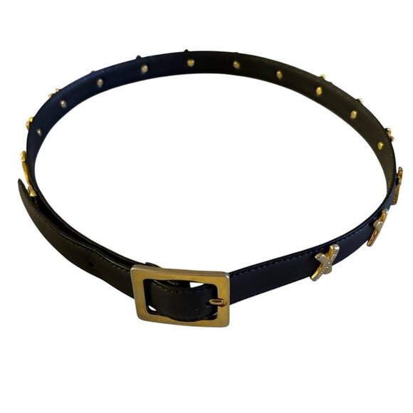 Vintage Paloma Picasso Black Leather Belt Gold \